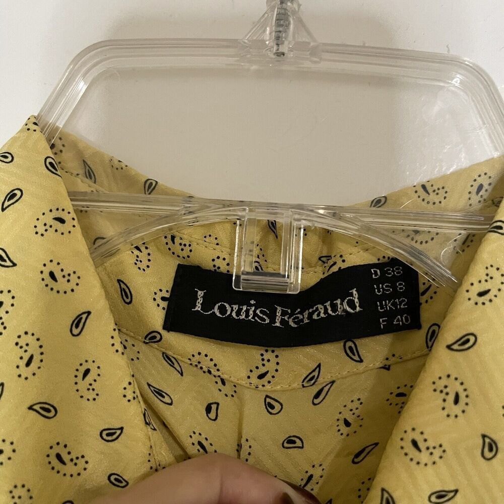 Vintage 80's Louis Feraud yellow silk paisley print double button up blouse US 8 - Picture 3 of 9